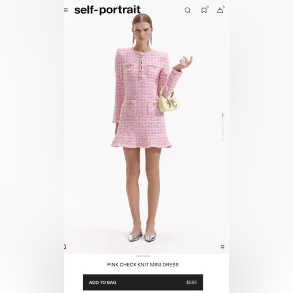 Self-Portrait Dresses & Skirts - PINK CHECK KNIT MINI DRESS